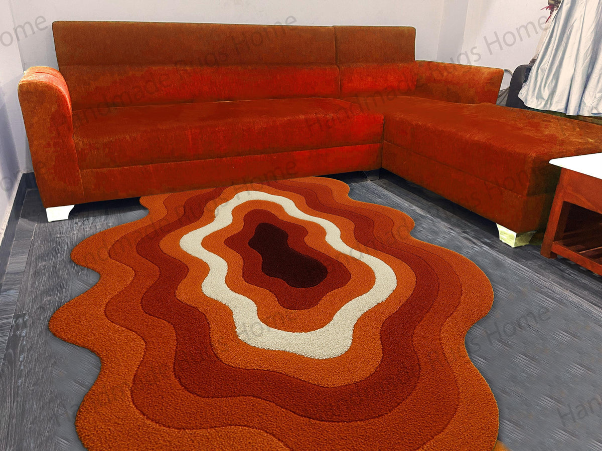 Hand-Tufted Wool Rug: Multicolor Waves, Modern Living Room Decor