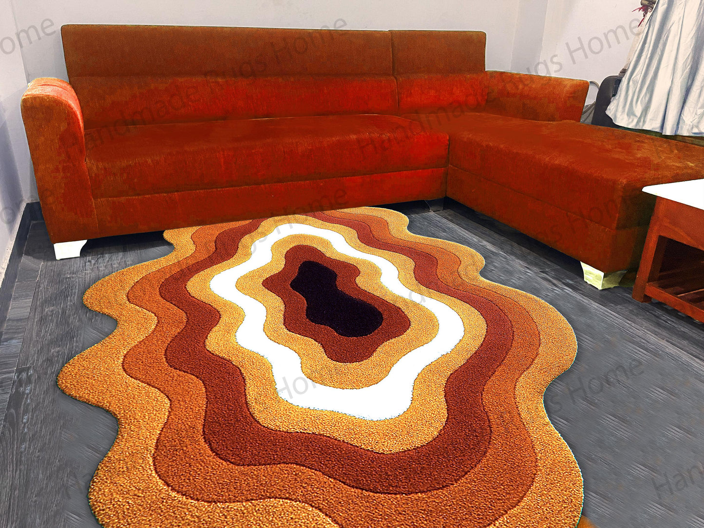 Hand-Tufted Wool Rug: Multicolor Waves, Modern Living Room Decor