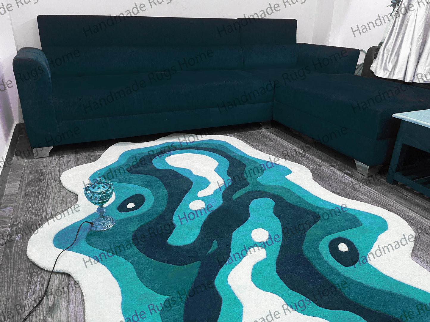 Hand-Tufted Wool Rug: Multicolor Waves, Modern Living Room Decor
