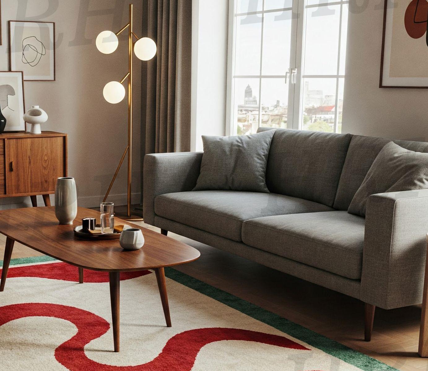 Hand-Tufted Wool Rug: Retro Verdant Wave Design, Boho Home Decor