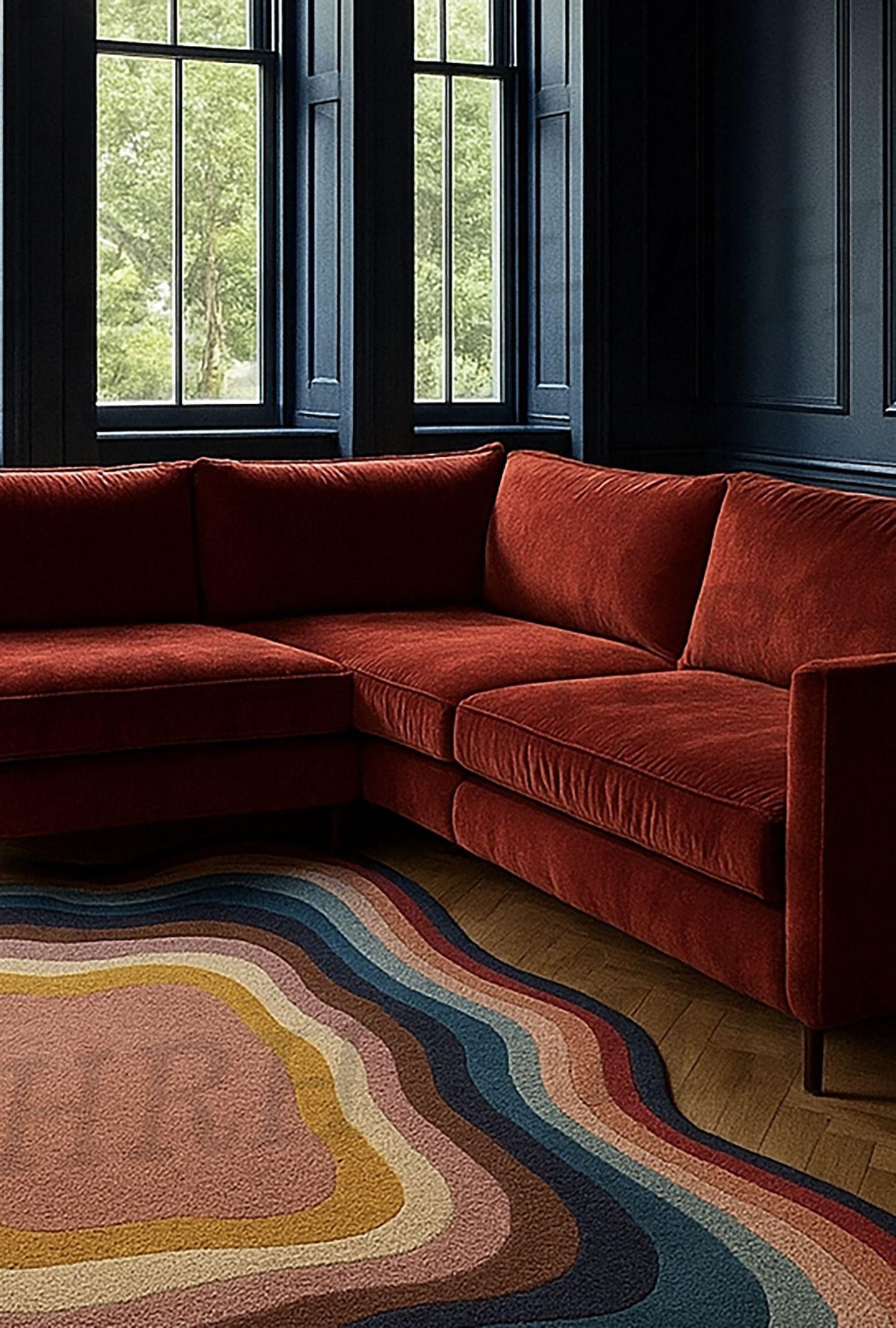 Hand-Tufted Wool Rug: Retro 70s Ripple Design, Multicolor Accent Rug
