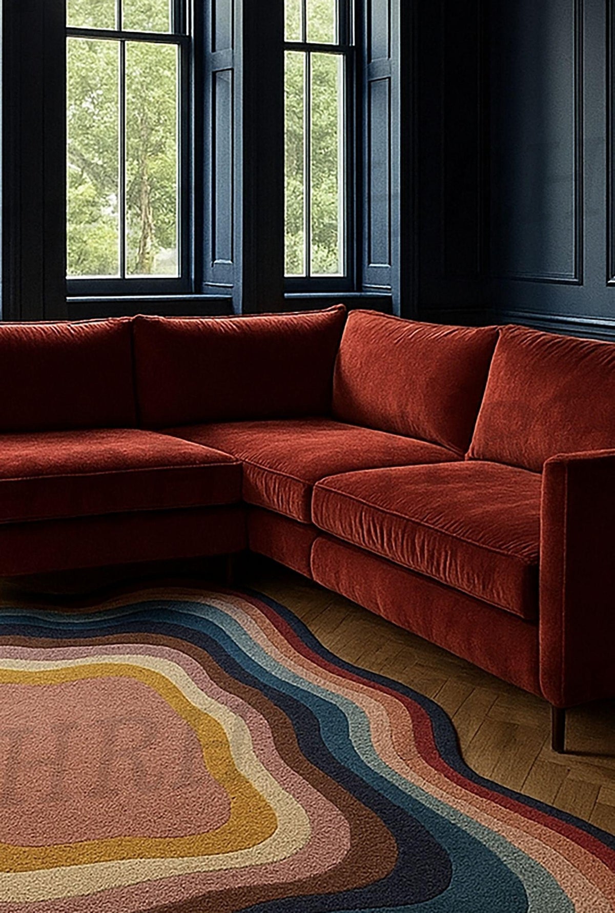 Hand-Tufted Wool Rug: Retro 70s Ripple Design, Multicolor Accent Rug