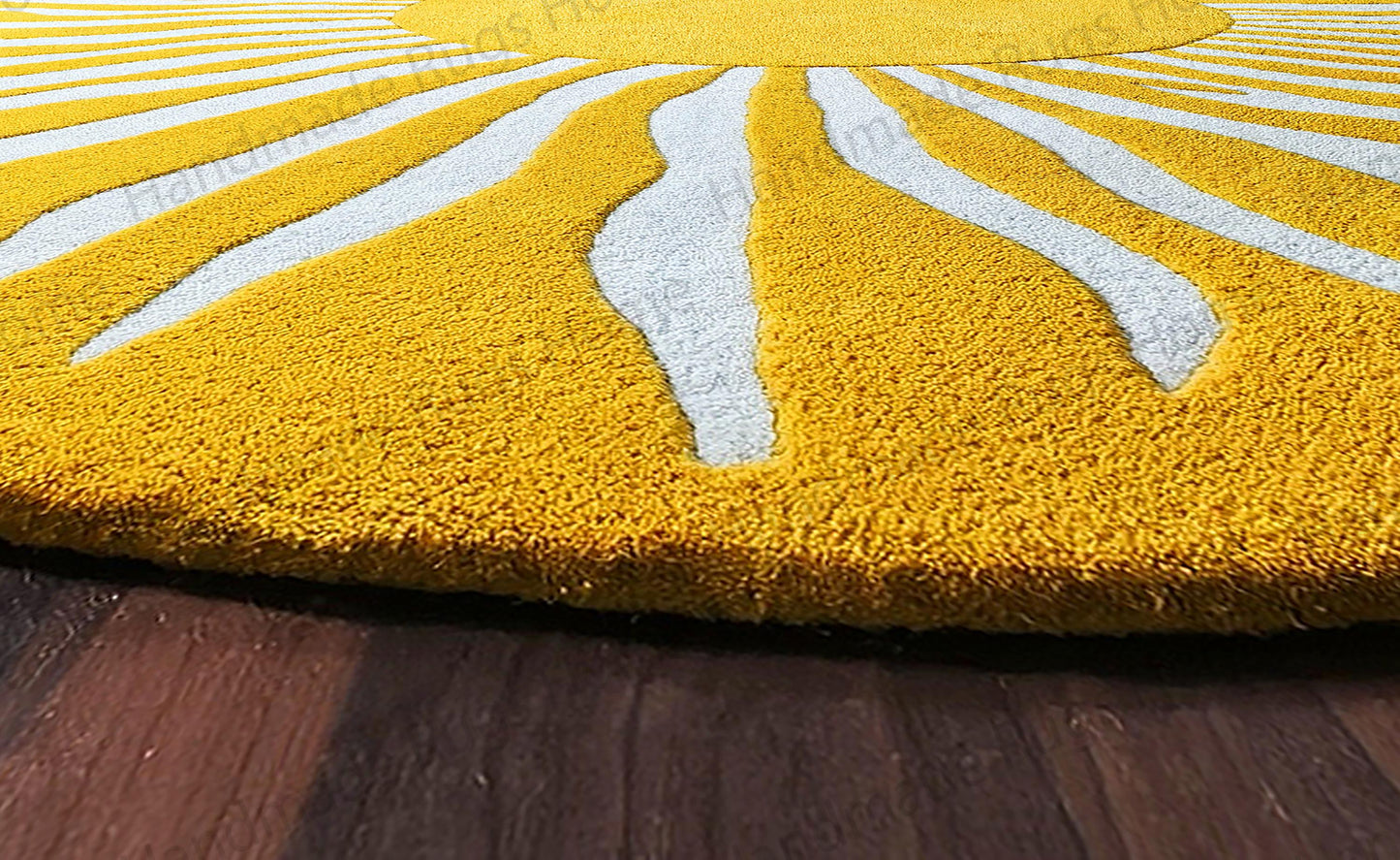 Sun Pattern Round Rug: Handcrafted Wool Area Rugs (Custom Colors)