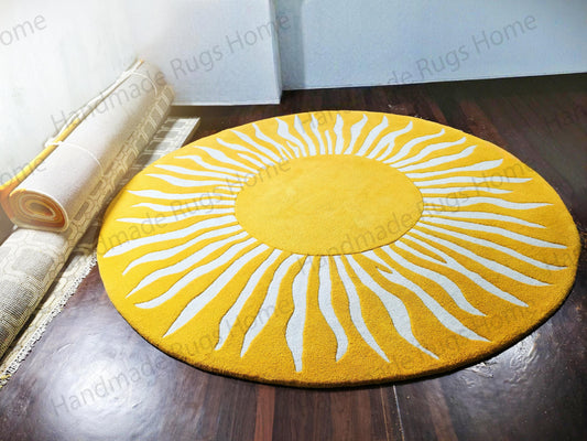 Sun Pattern Round Rug: Handcrafted Wool Area Rugs (Custom Colors)