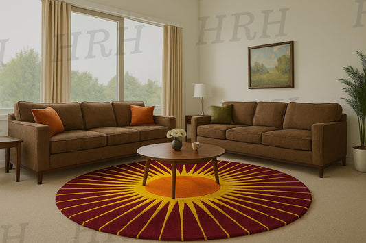Hand-Tufted Wool Round Rug: Moroccan Style, Blue & Ivory