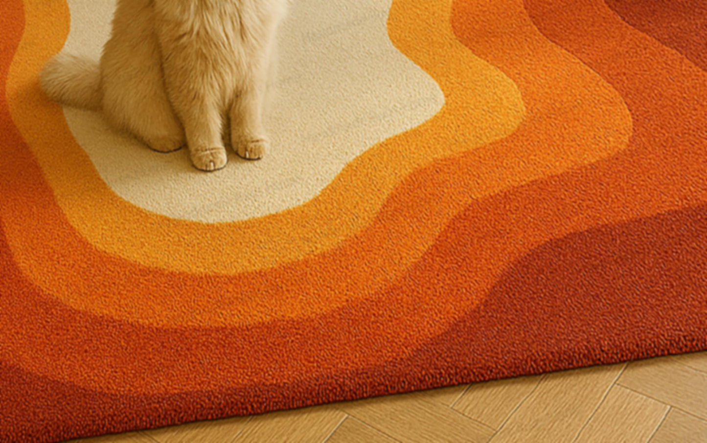 Hand Tufted Wool Rug: Retro Sunset Gradient, Mid-Century Modern Style