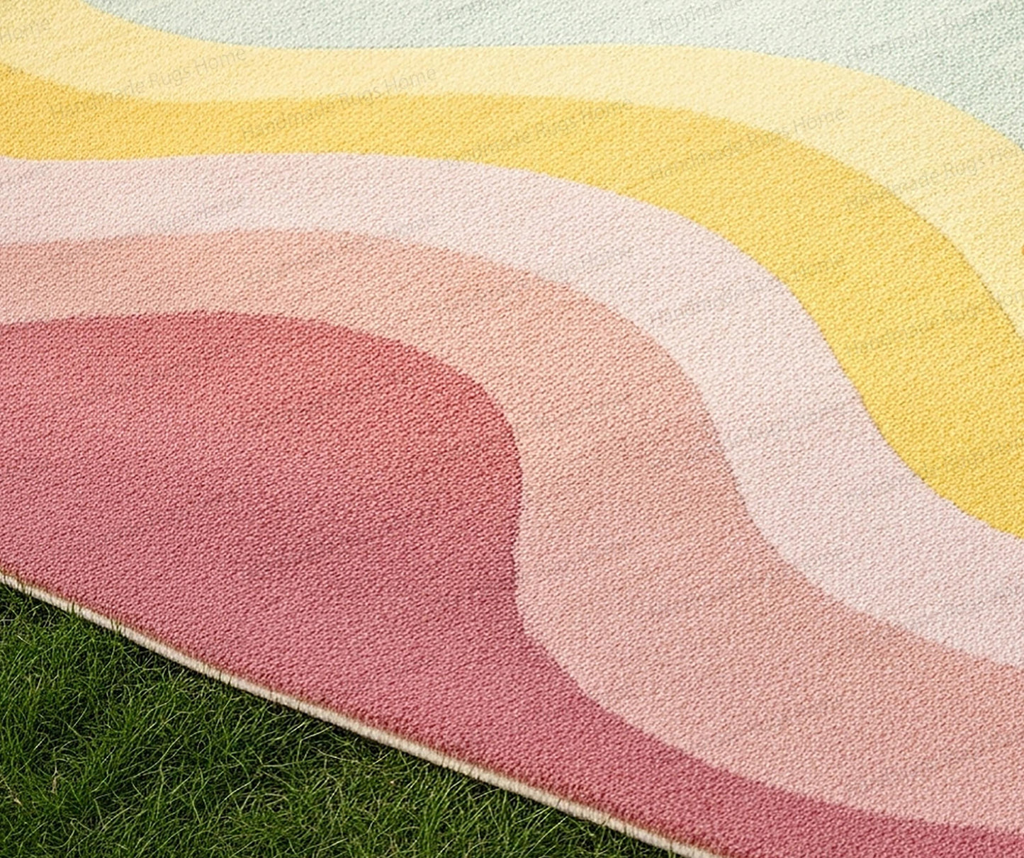 Hand-Tufted Wool Rug: Soft Pastel Gradient, Modern Wave Design