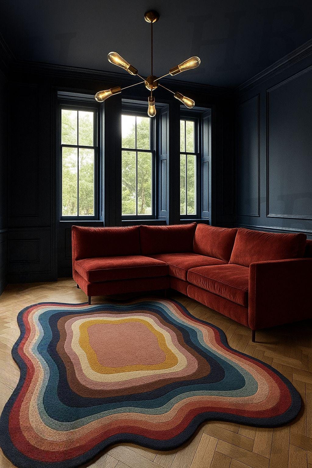 Hand-Tufted Wool Rug: Retro 70s Ripple Design, Multicolor Accent Rug