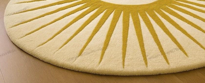 Hand Tufted Wool Round Rug: Multicolor Sun Design