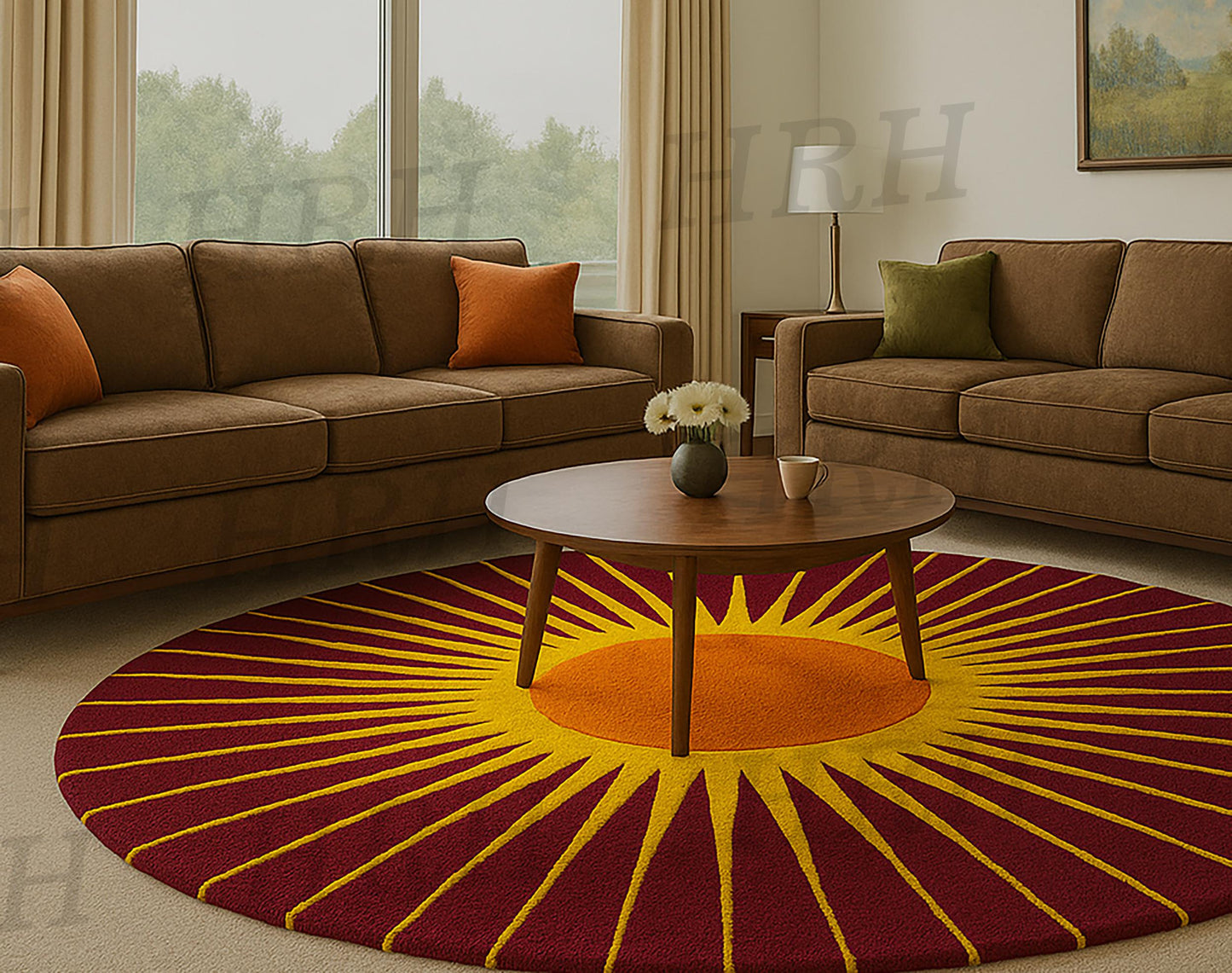 Hand-Tufted Wool Round Rug: Moroccan Style, Blue & Ivory