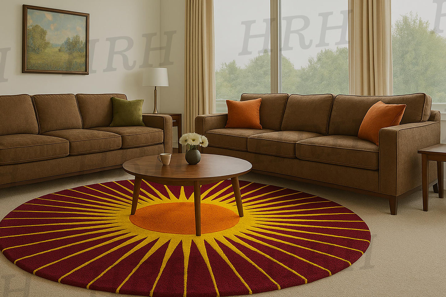 Hand-Tufted Wool Round Rug: Moroccan Style, Blue & Ivory