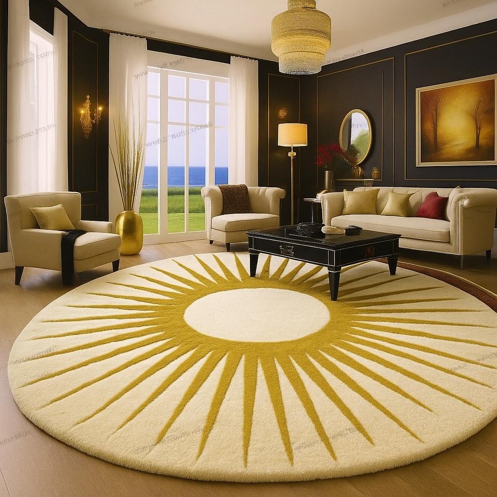 Hand Tufted Wool Round Rug: Multicolor Sun Design