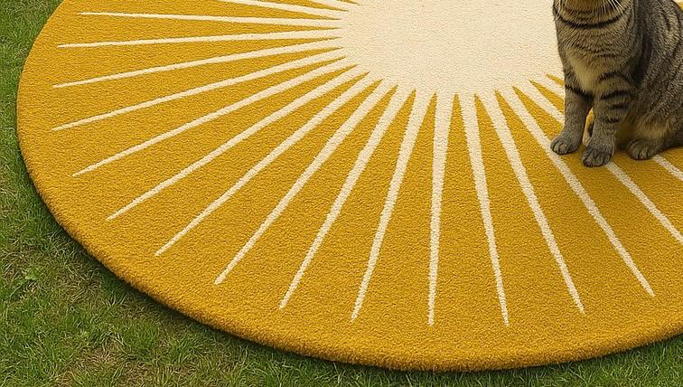 Hand-Tufted Mustard Sun Wool Rug: Round Modern Area Carpet