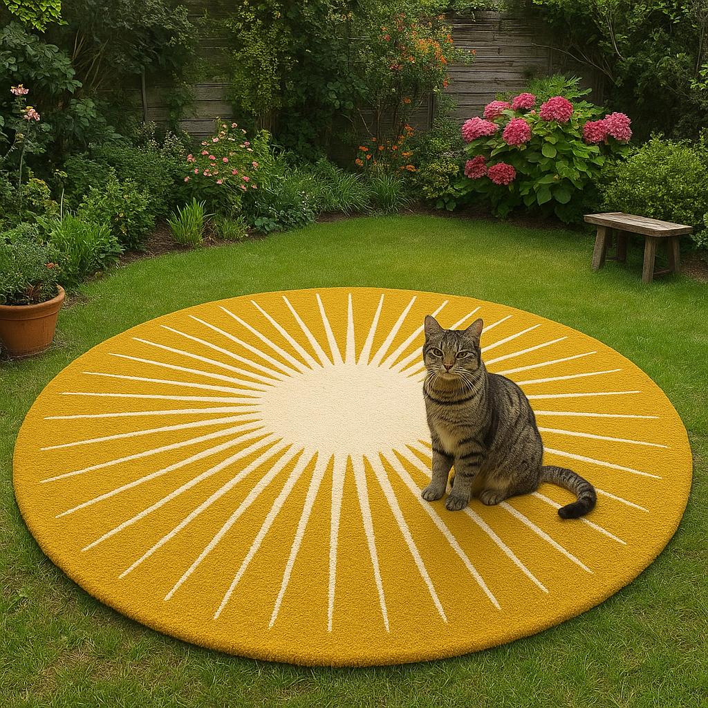 Hand-Tufted Mustard Sun Wool Rug: Round Modern Area Carpet