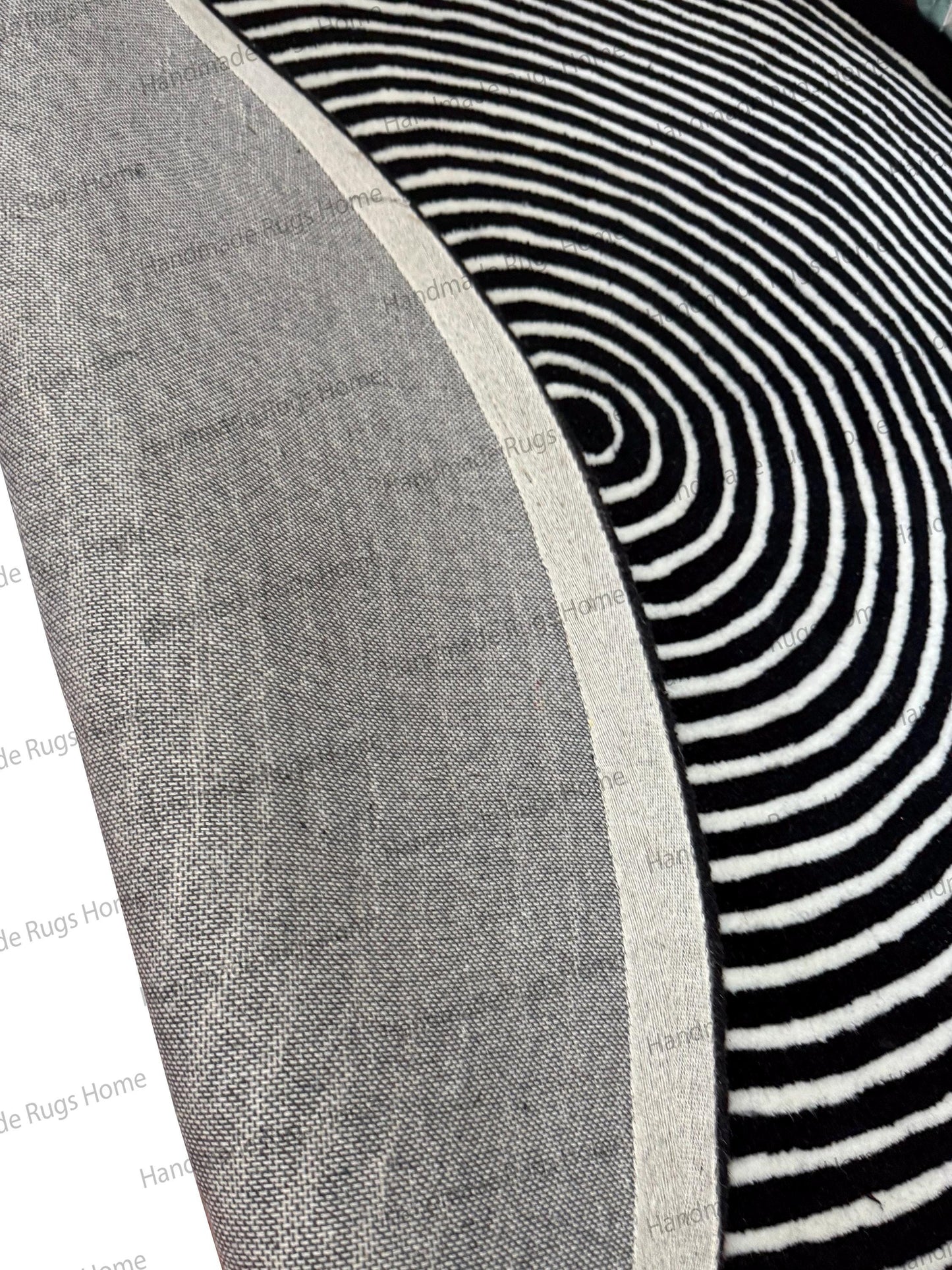 Monochrome Spiral Round Hand-Tufted Wool Rug – Black and White Modern Circle Carpet