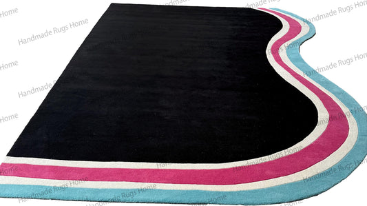 Hand Tufted Wool Rug, Abstract Organic Shape Carpet, Modern Living Room Decor, Designer