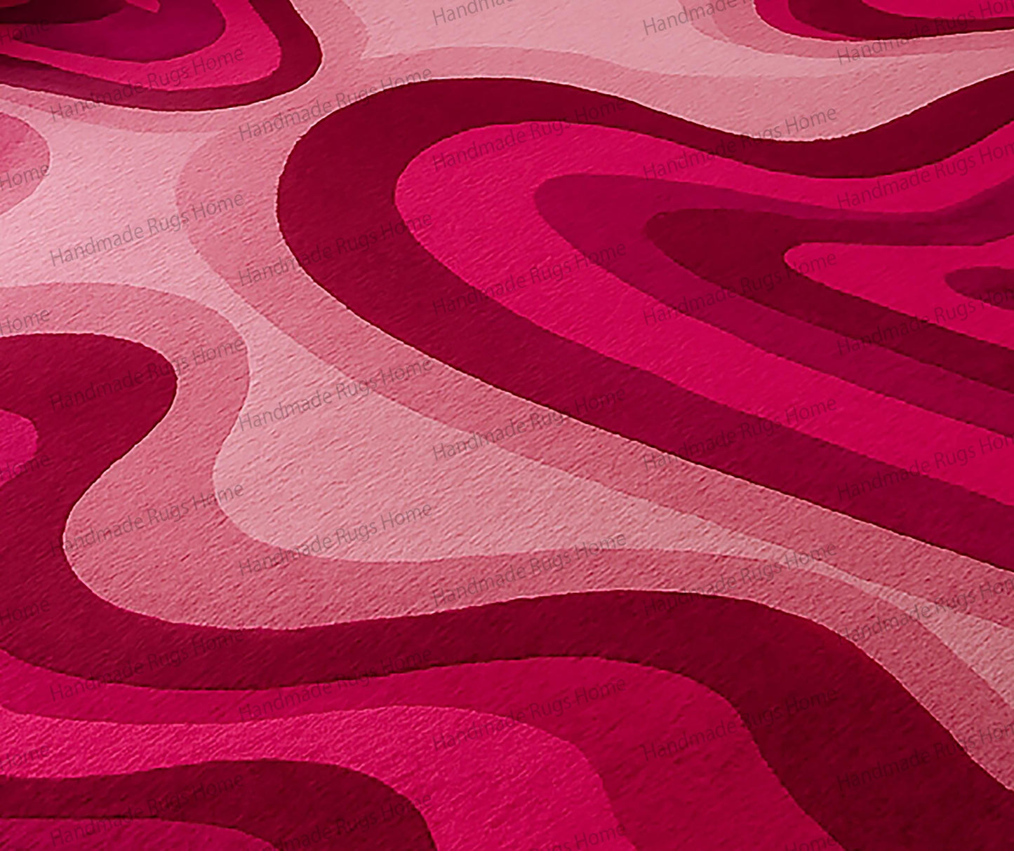 Pink Retro Waves Hand-Tufted Wool Rug – Modern Geometric Carpet