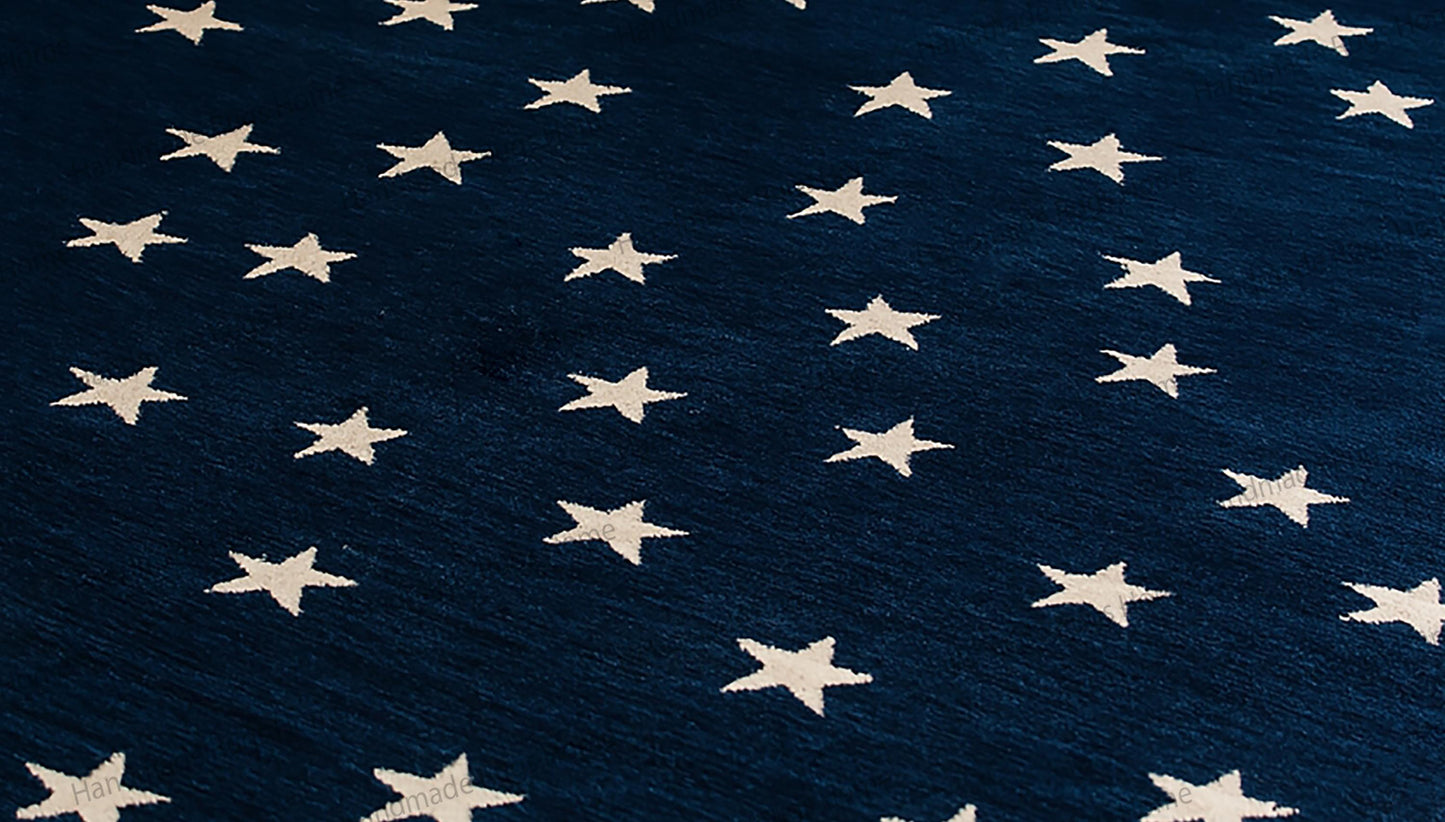 Midnight Starry Sky Hand Tufted Wool Rug – Navy Blue with Ivory Stars