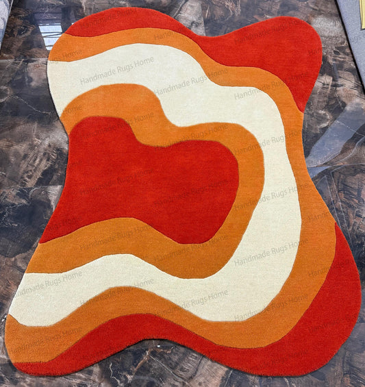Hand Tufted Wool Area Rug: Multicolor Organic Swirl, Modern Accent