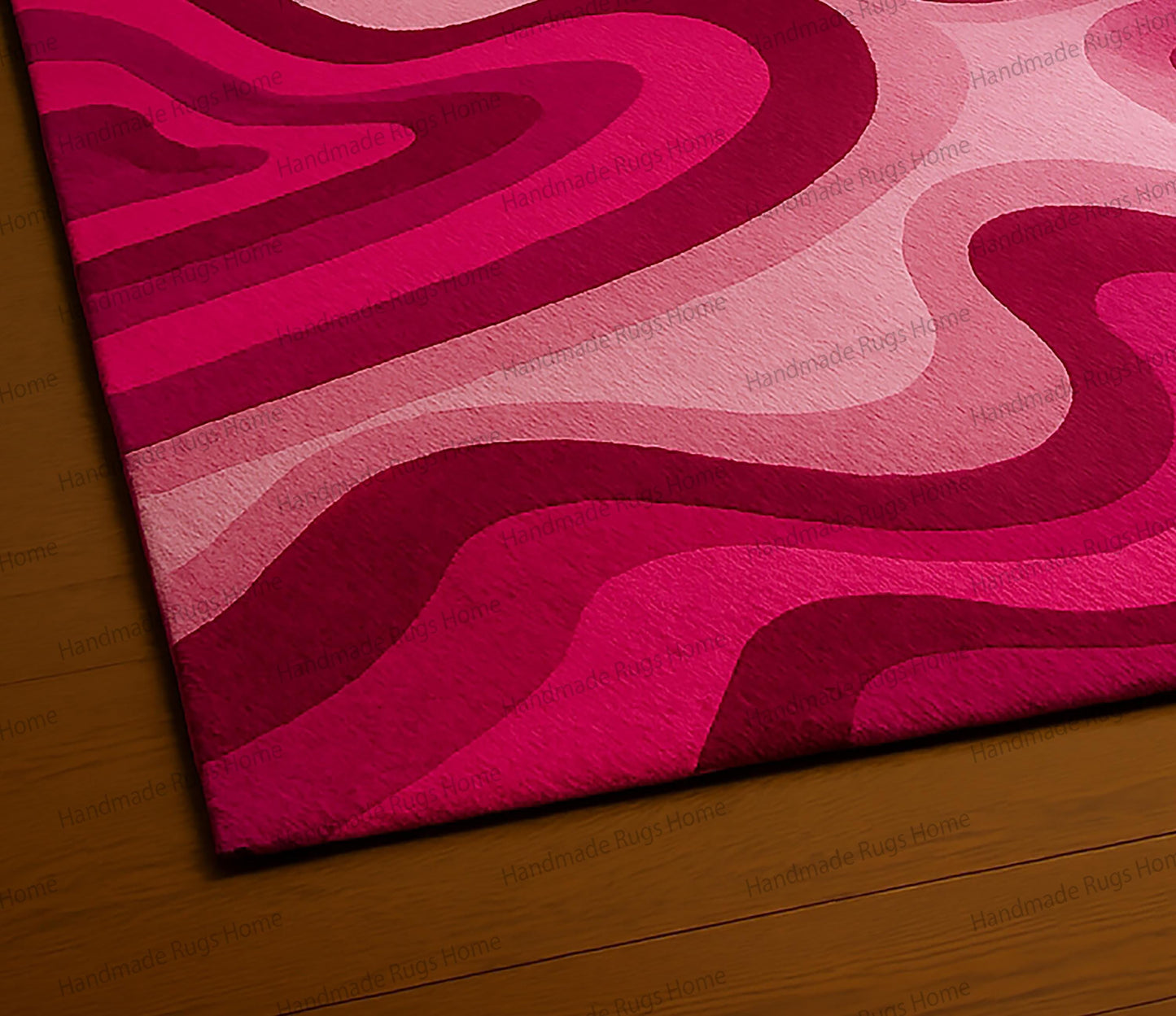 Pink Retro Waves Hand-Tufted Wool Rug – Modern Geometric Carpet