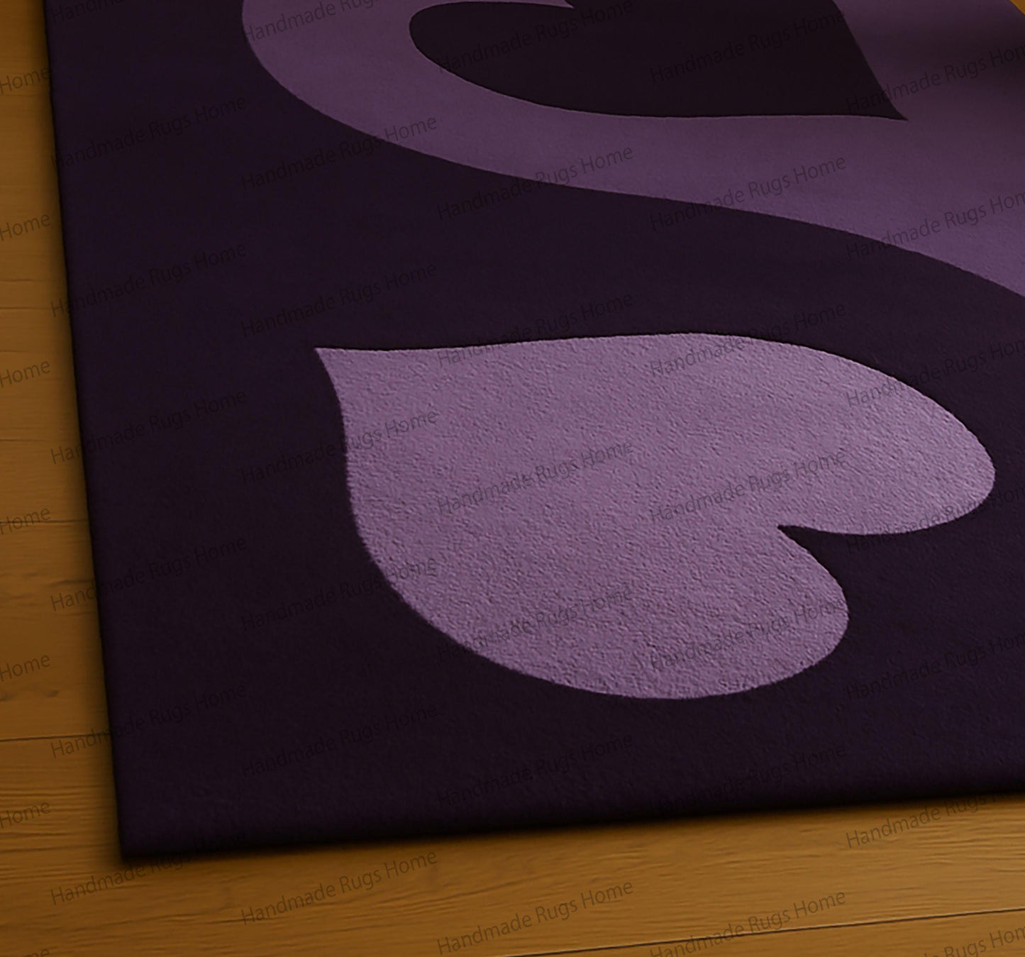 Hand-Tufted Wool Rug: Abstract Swirl Design, Purple Green Ochre Accents