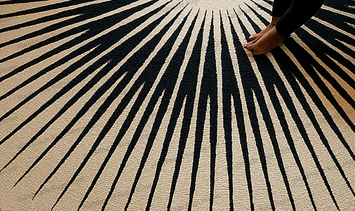 Hand-Tufted Wool Rug, Midnight Sunburst Round (Multiple Sizes)
