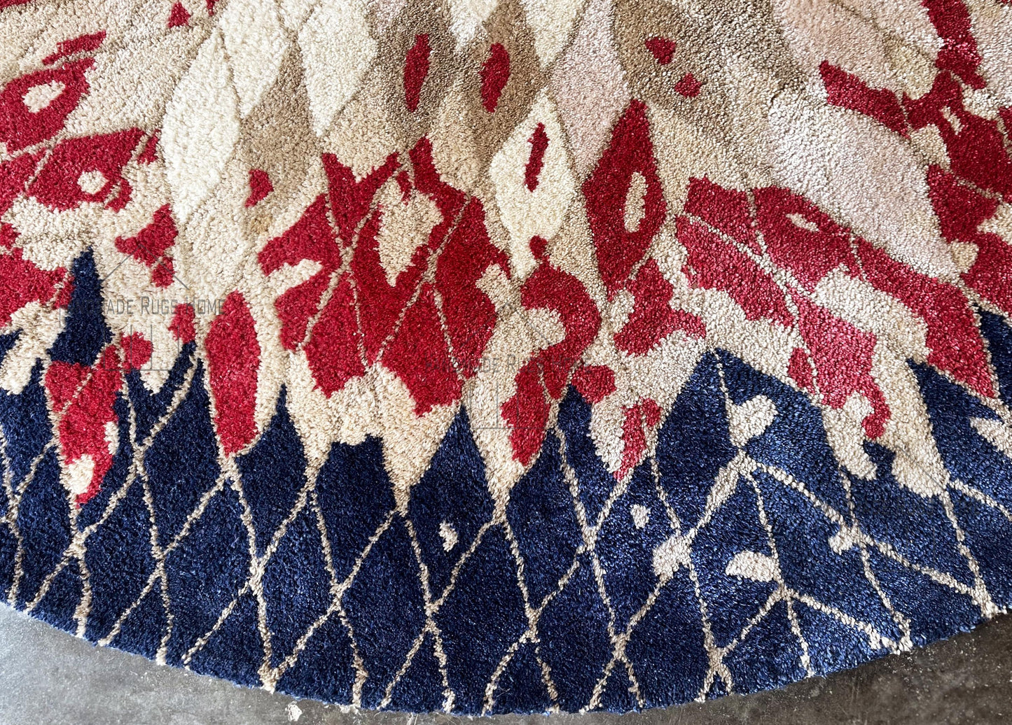 Hand Tufted Wool Rug, Round Red & Blue Geometric (Multiple Sizes)