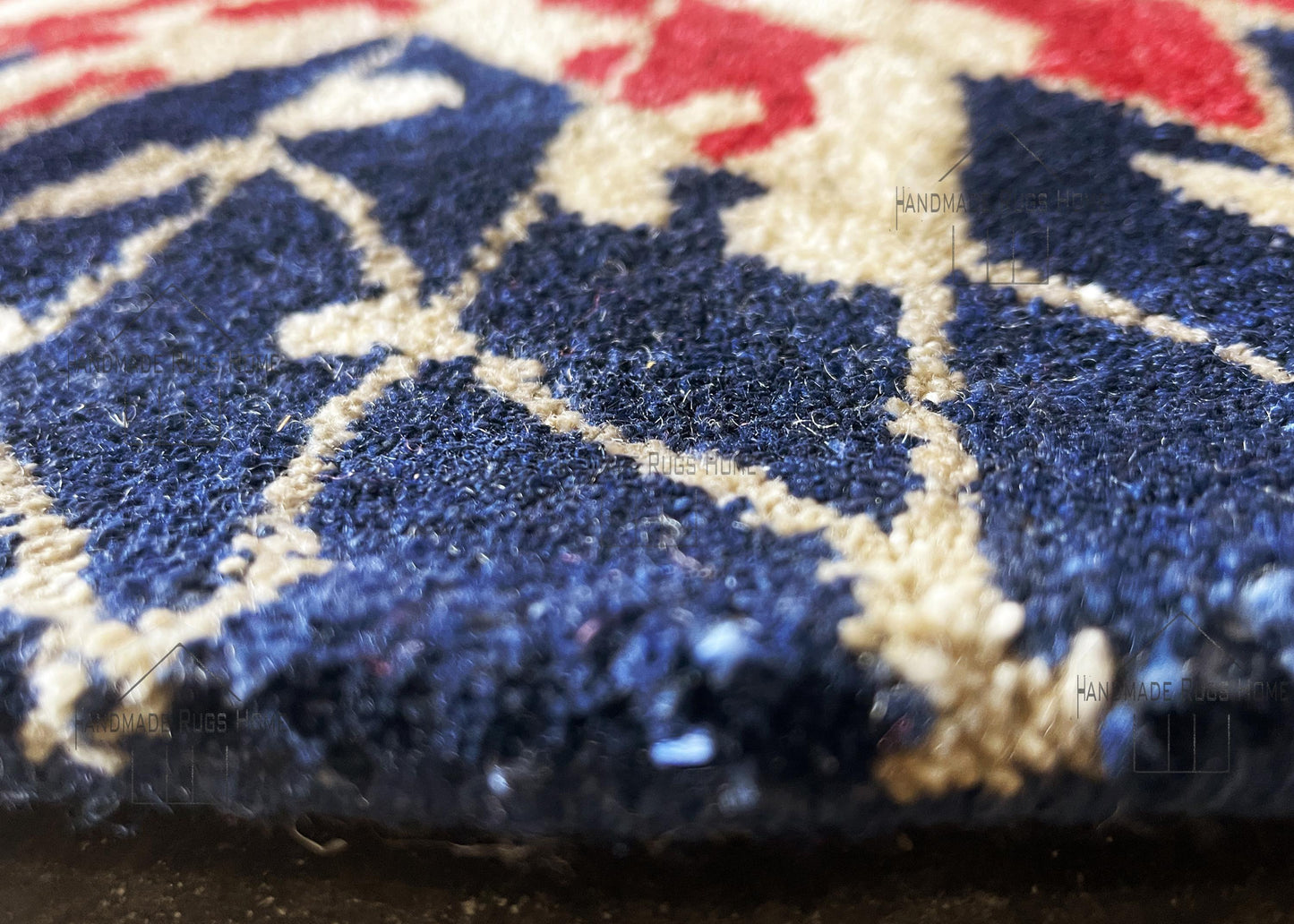 Hand Tufted Wool Rug, Round Red & Blue Geometric (Multiple Sizes)