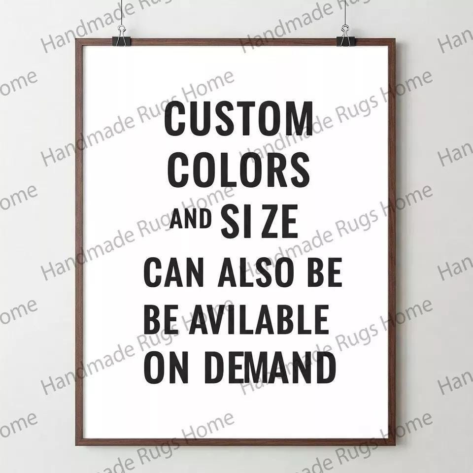 a framed poster with the text "CUSTOM COLORS AND SIZE CAN ALSO BE AVAILABLE ON DEMAND" written in a bold, black font.