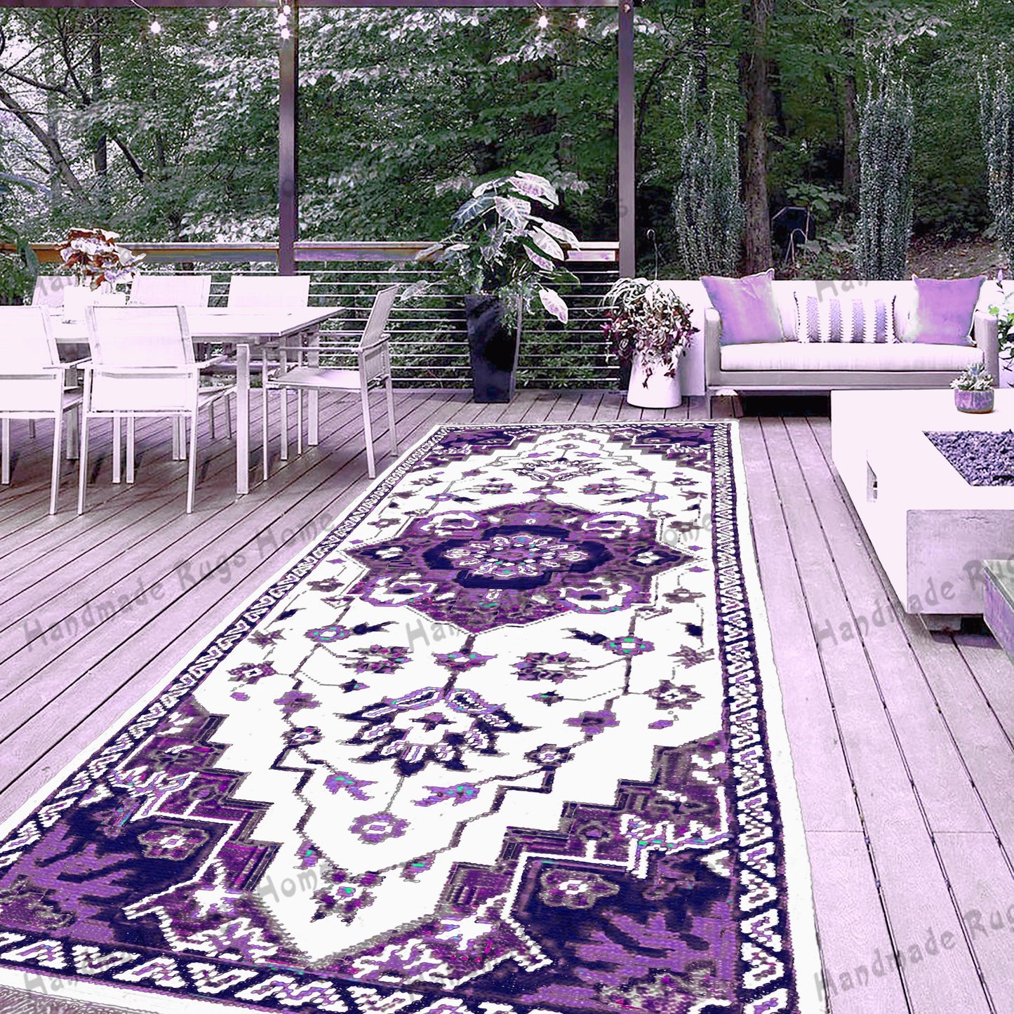 Black and beige wool runner rug with antique aesthetics