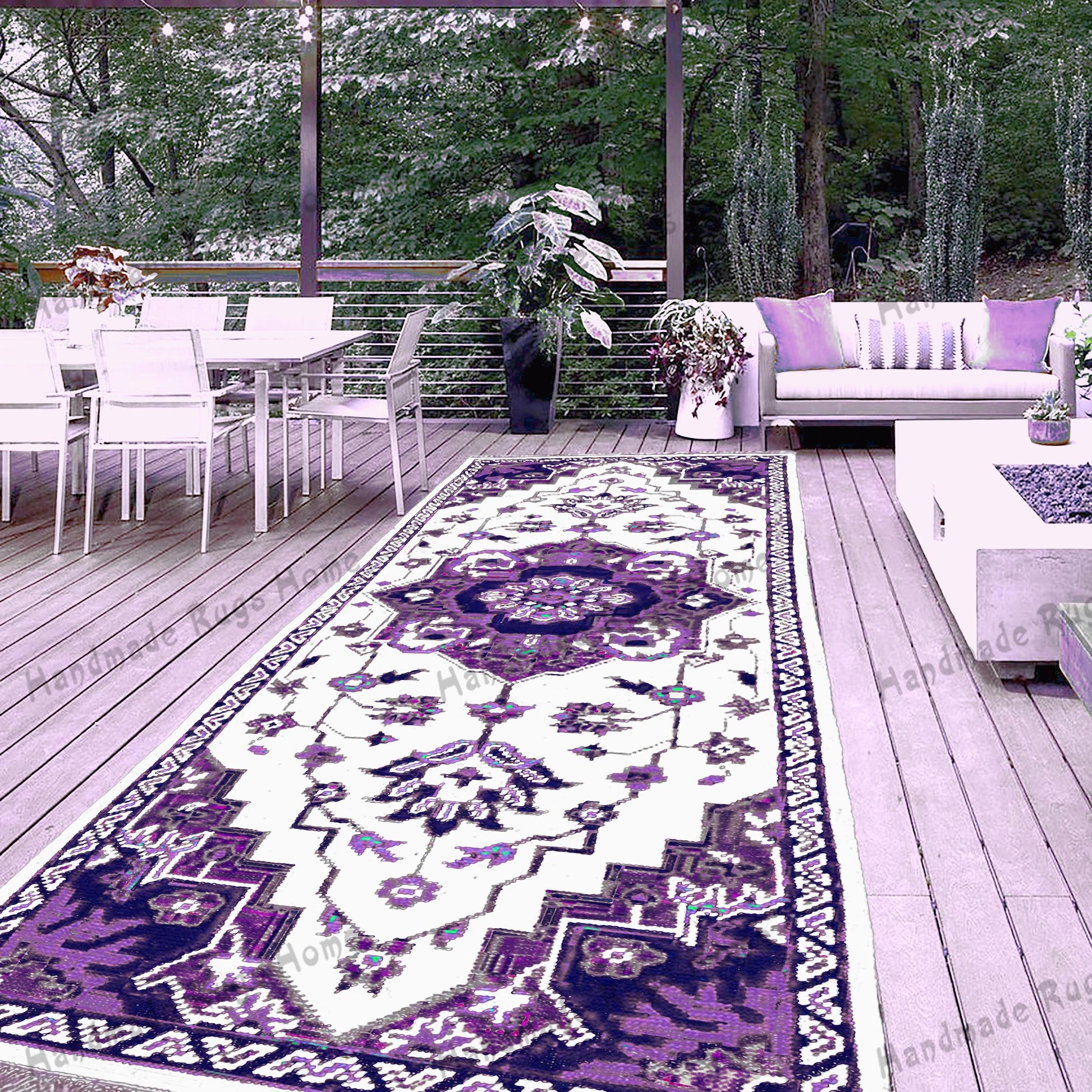 Black and beige wool runner rug with antique aesthetics
