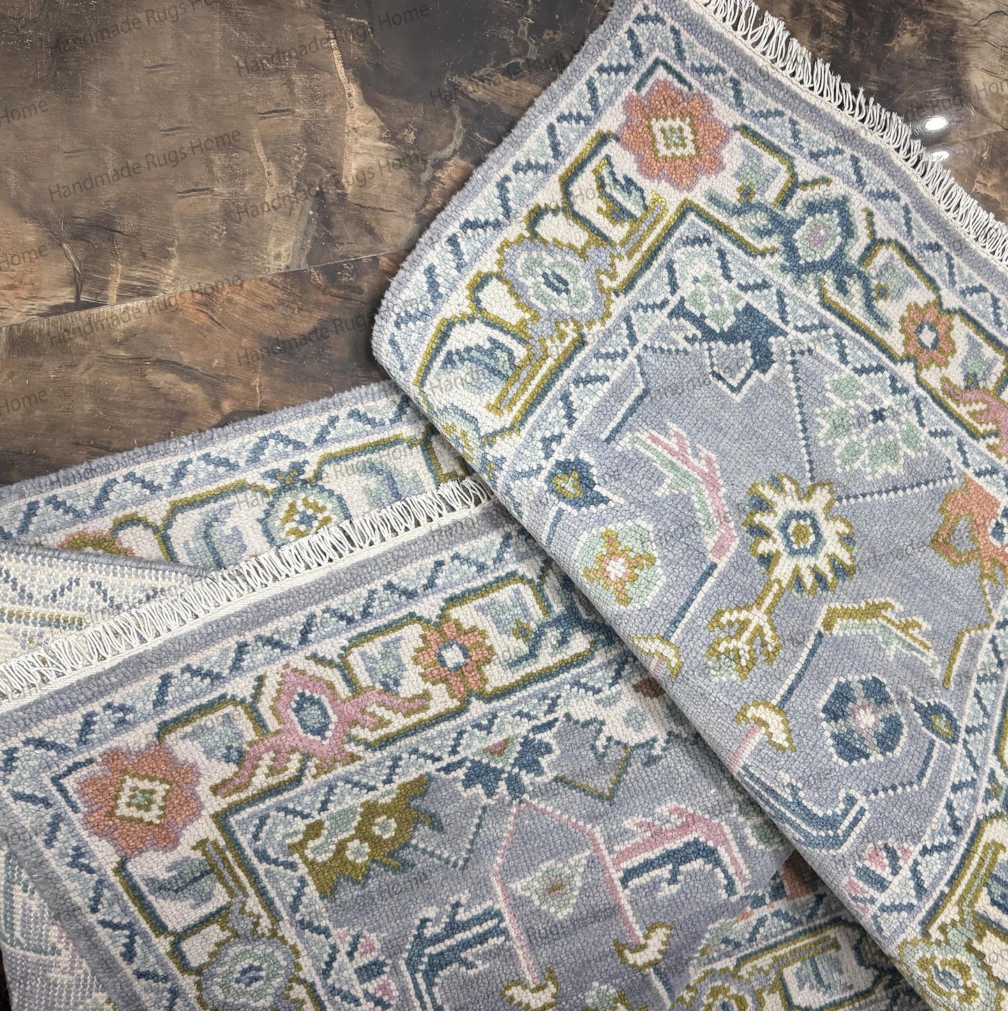 Hand Knotted Wool Oushak Runner Rug | Turkish Floral Design