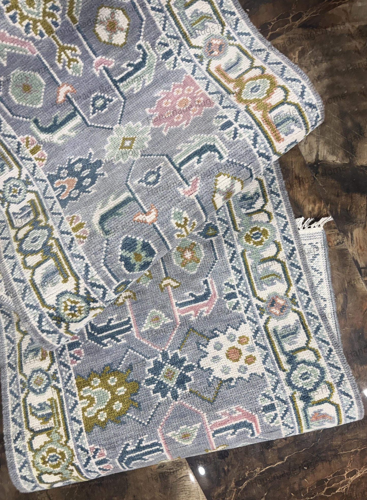 Hand Knotted Wool Oushak Runner Rug | Turkish Floral Design