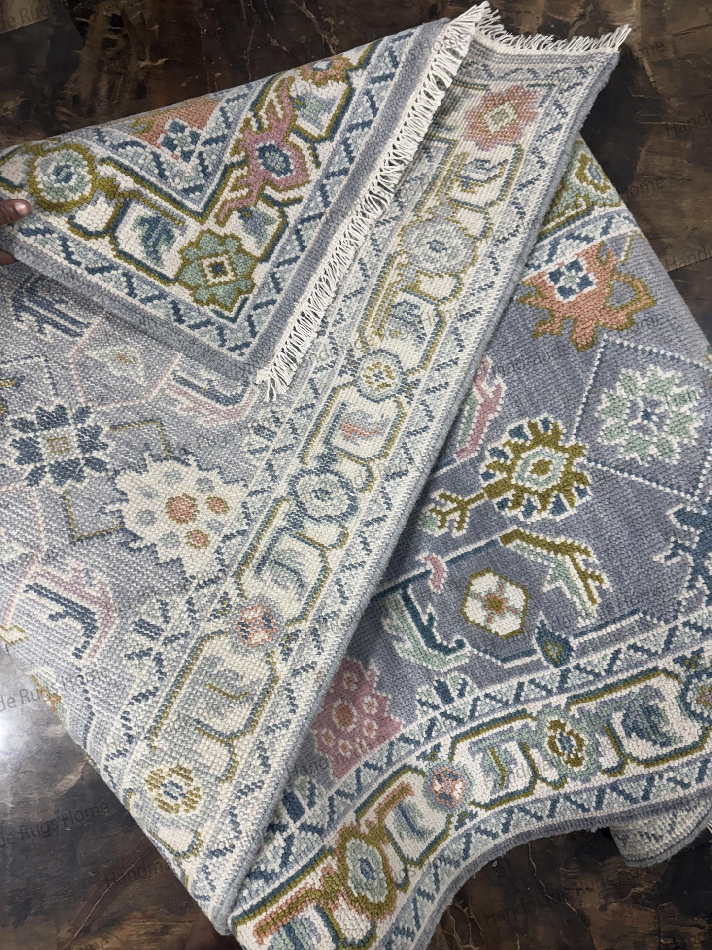 Hand Knotted Wool Oushak Runner Rug | Turkish Floral Design