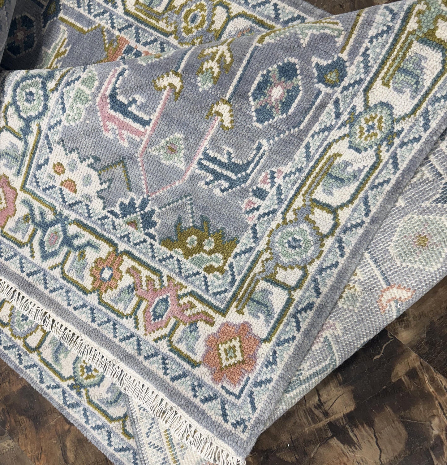 Hand Knotted Wool Oushak Runner Rug | Turkish Floral Design