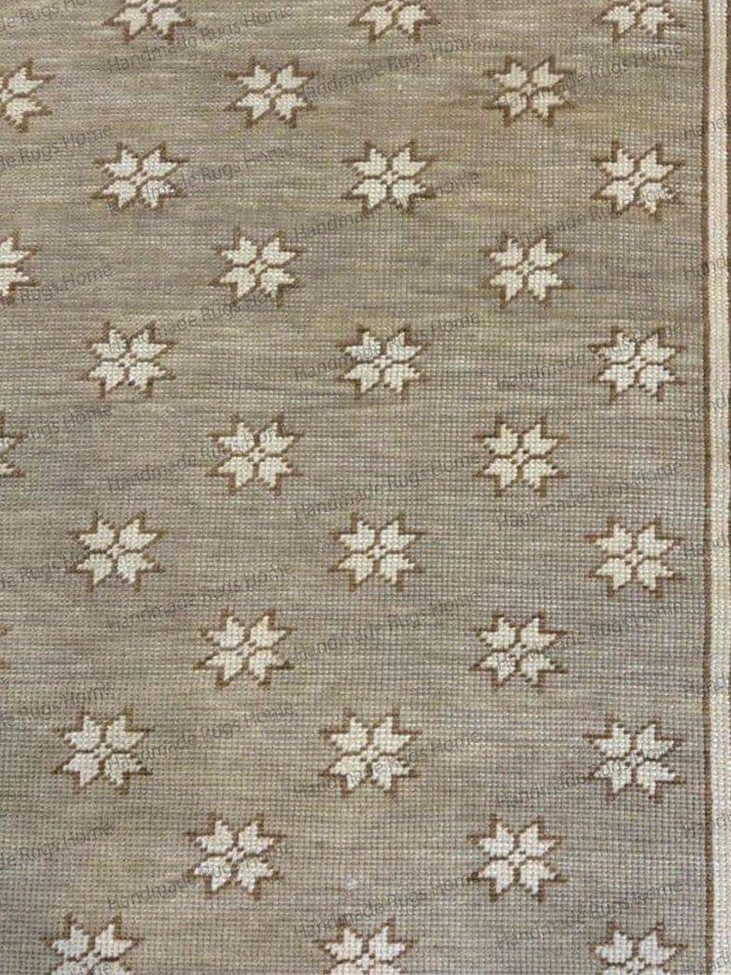 Earth-toned geometric hand-knotted carpet for living room decor.