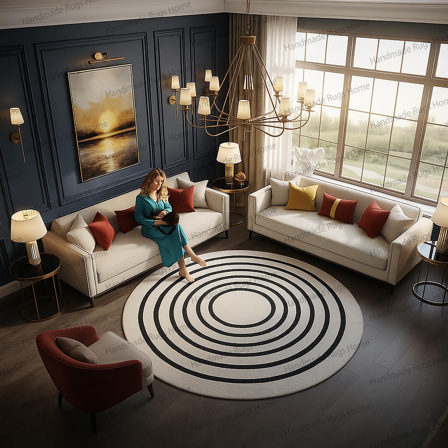 Hand Tufted Wool Round Rug: Black and White Modern Carpet
