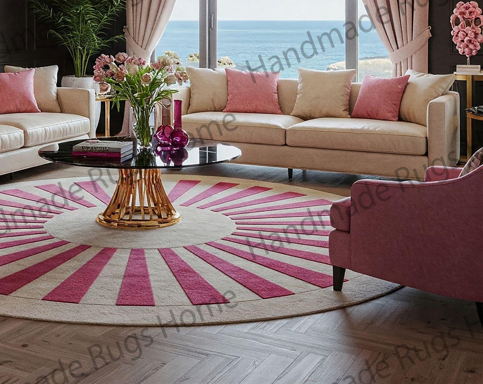 High-quality handmade wool rug with a chic sunburst design