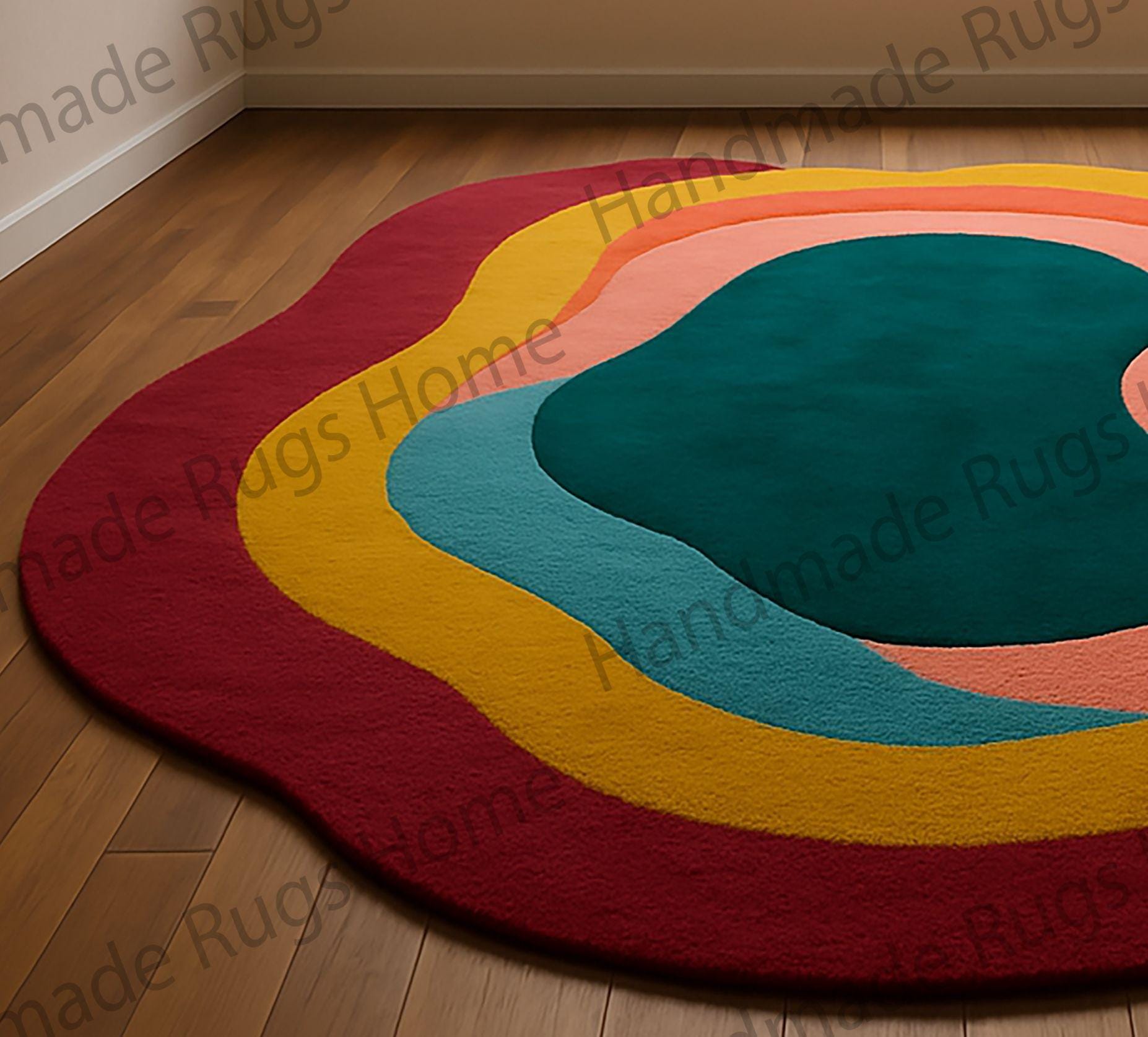 Vibrant modern wool rug with layered colors, adding warmth and style to contemporary interiors.