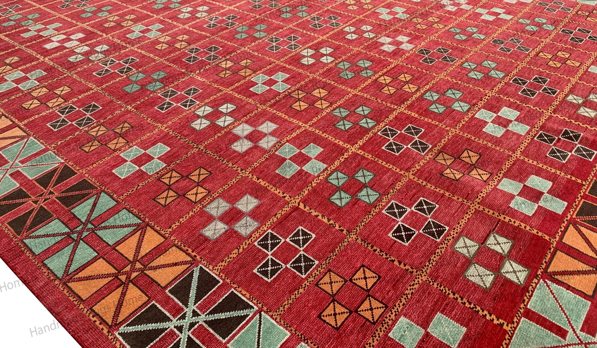 Handwoven Red and Teal Floor Covering