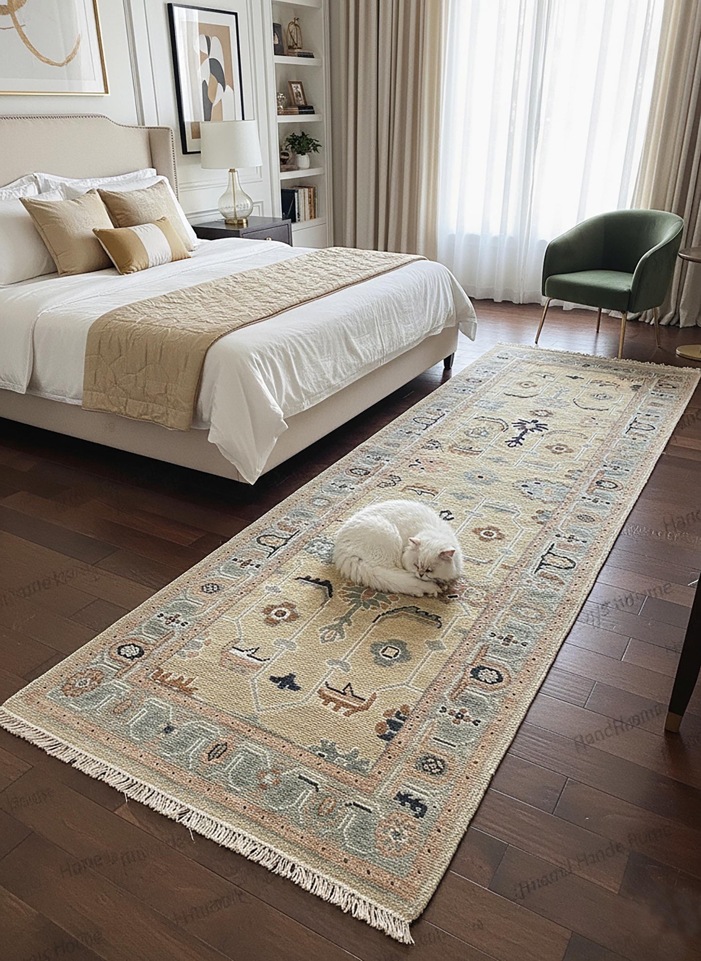 Hand-Knotted Wool Oushak Rug: Traditional Persian Style Floral Area Rug