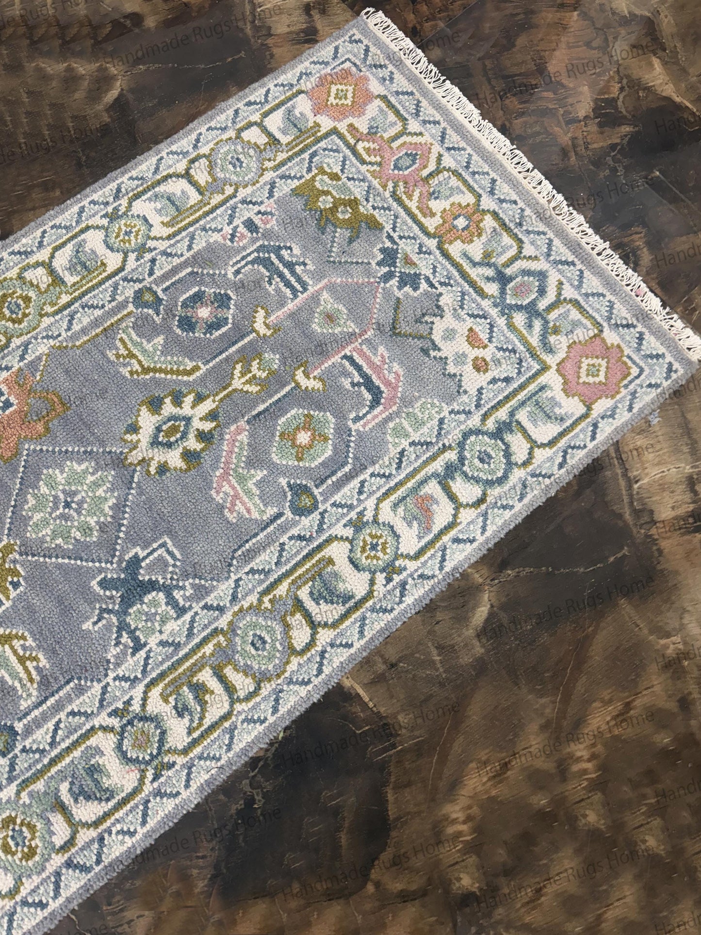 Hand Knotted Wool Oushak Runner Rug | Turkish Floral Design