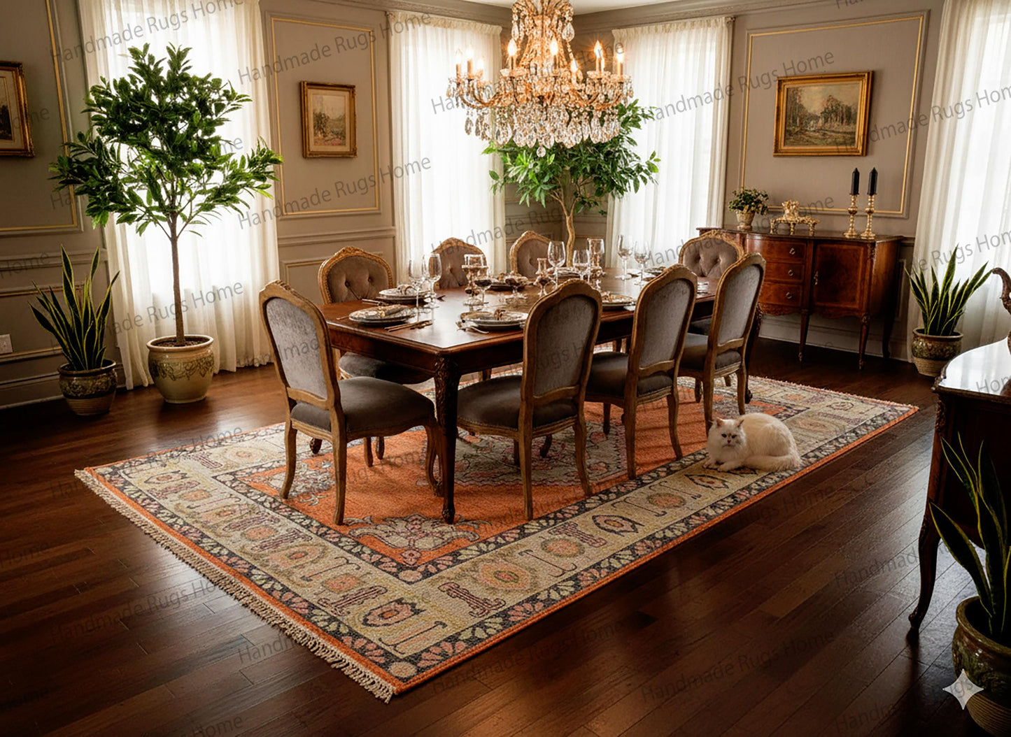 Hand-Knotted Wool Oushak Rug: 5x8 Vintage Turkish Floral Medallion