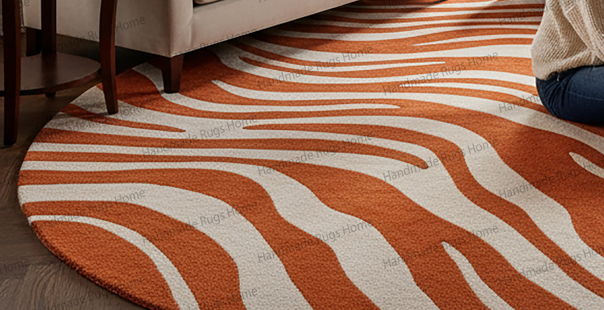 Modern zebra stripe inspired circular rug