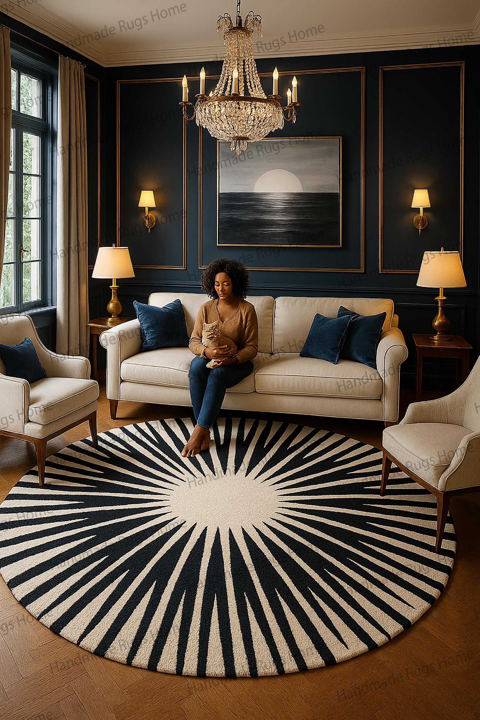 hand tufted wool rug in black and ivory