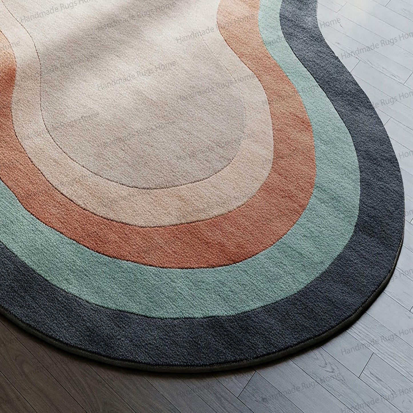 Hand Tufted Wool Rug: Layered Abstract Curvy Design, Soft Modern Carpet