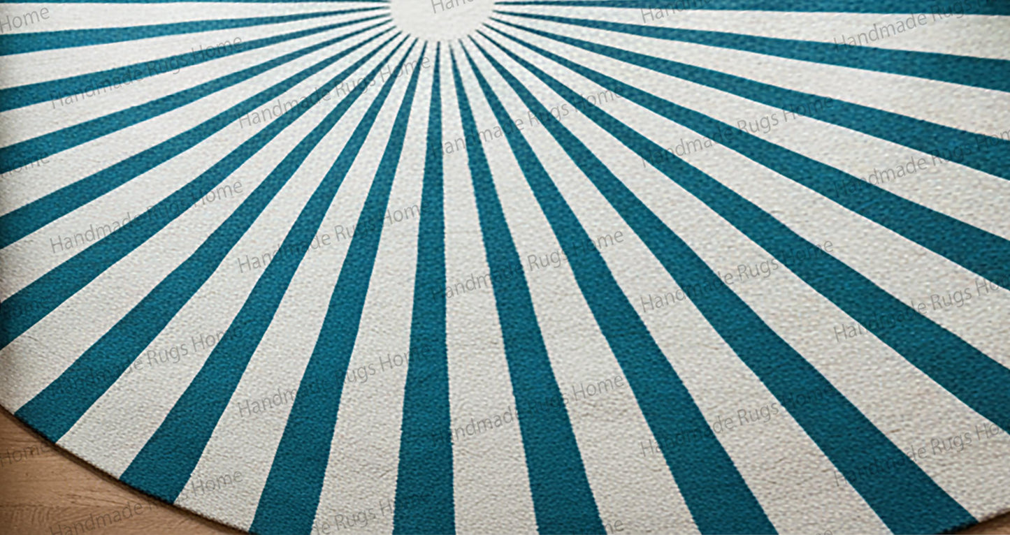 Hand tufted modern circular rug with sunburst pattern