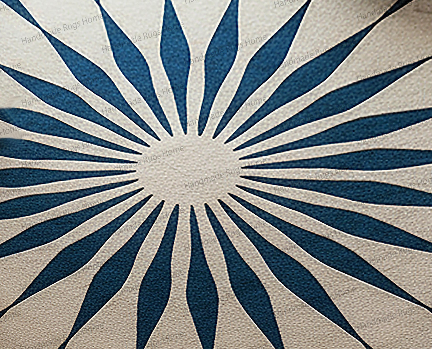 Hand-Tufted Wool Round Rug: Azure Sunburst Design