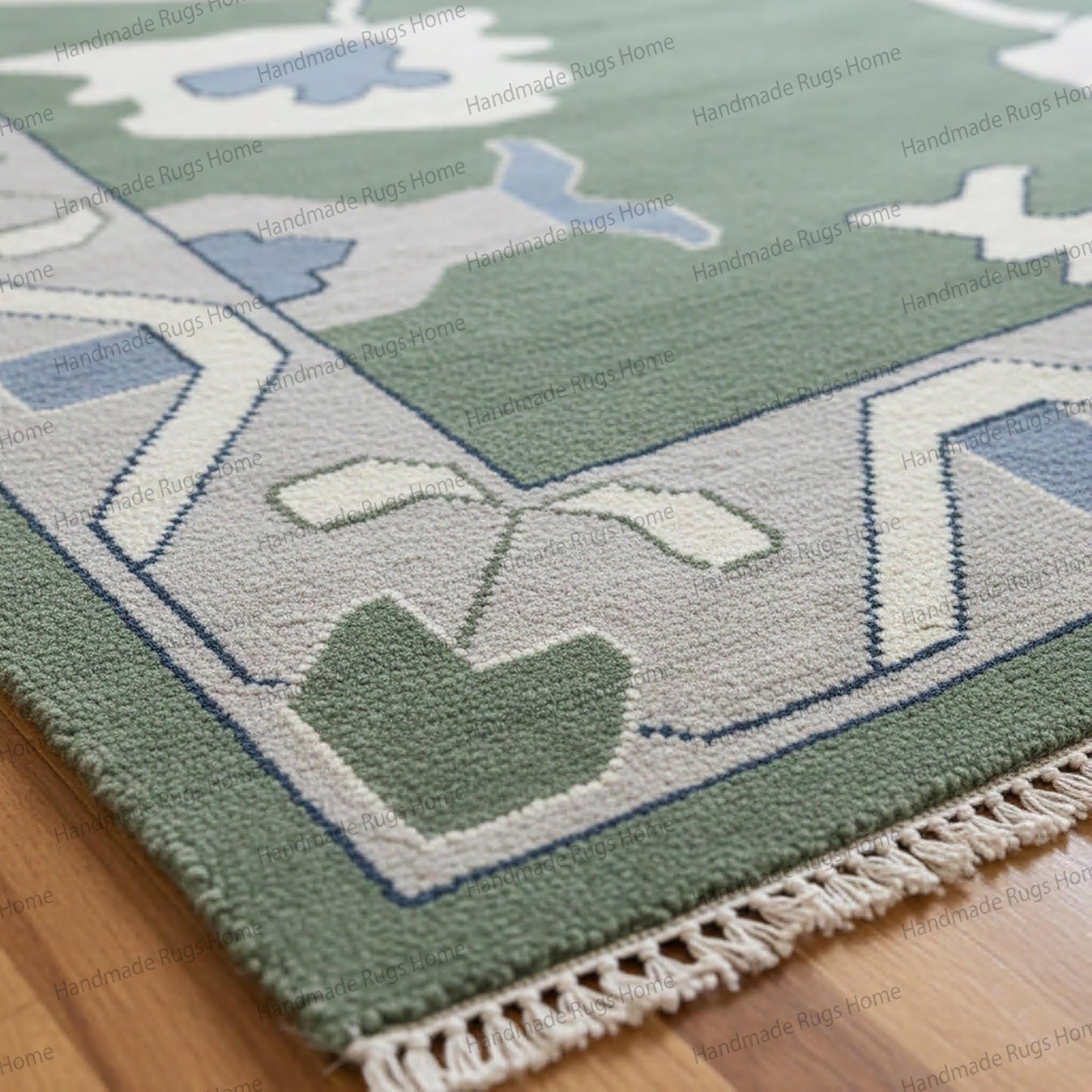 Handmade Oushak Emerald Green Carpet, Oriental Wool Rug for Living Room, Eco-Friendly Vintage Style