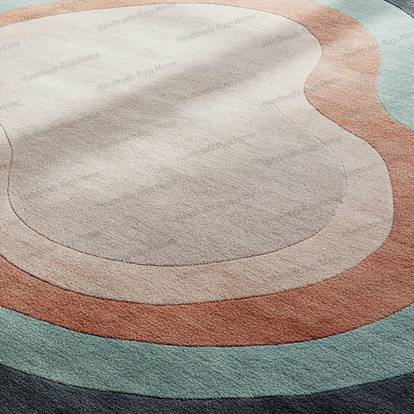 Hand Tufted Wool Rug: Layered Abstract Curvy Design, Soft Modern Carpet